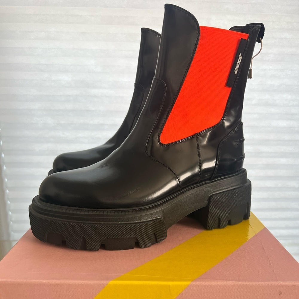MSGM Stivale DONNA BLACK Chunky Lug Boot Highlight ORANGE EU 40 Brand NEW - Picture 3 of 11